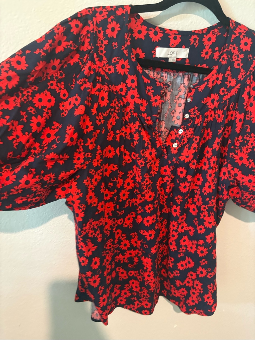 LOFT Men’s Button-Front Shirt in Black with Red Floral Print